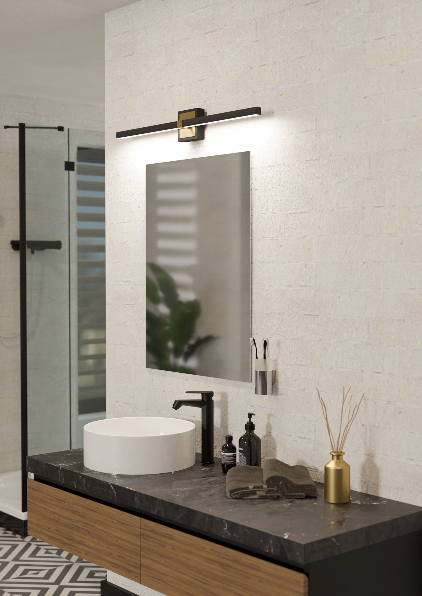 Seinävalaisin EGLO Peguera 80cm 17,5W led musta/messinki