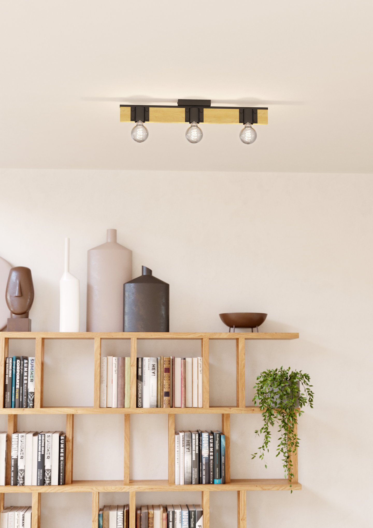 Kattovalaisin EGLO Bailrigg 3xE27 40W puu/musta