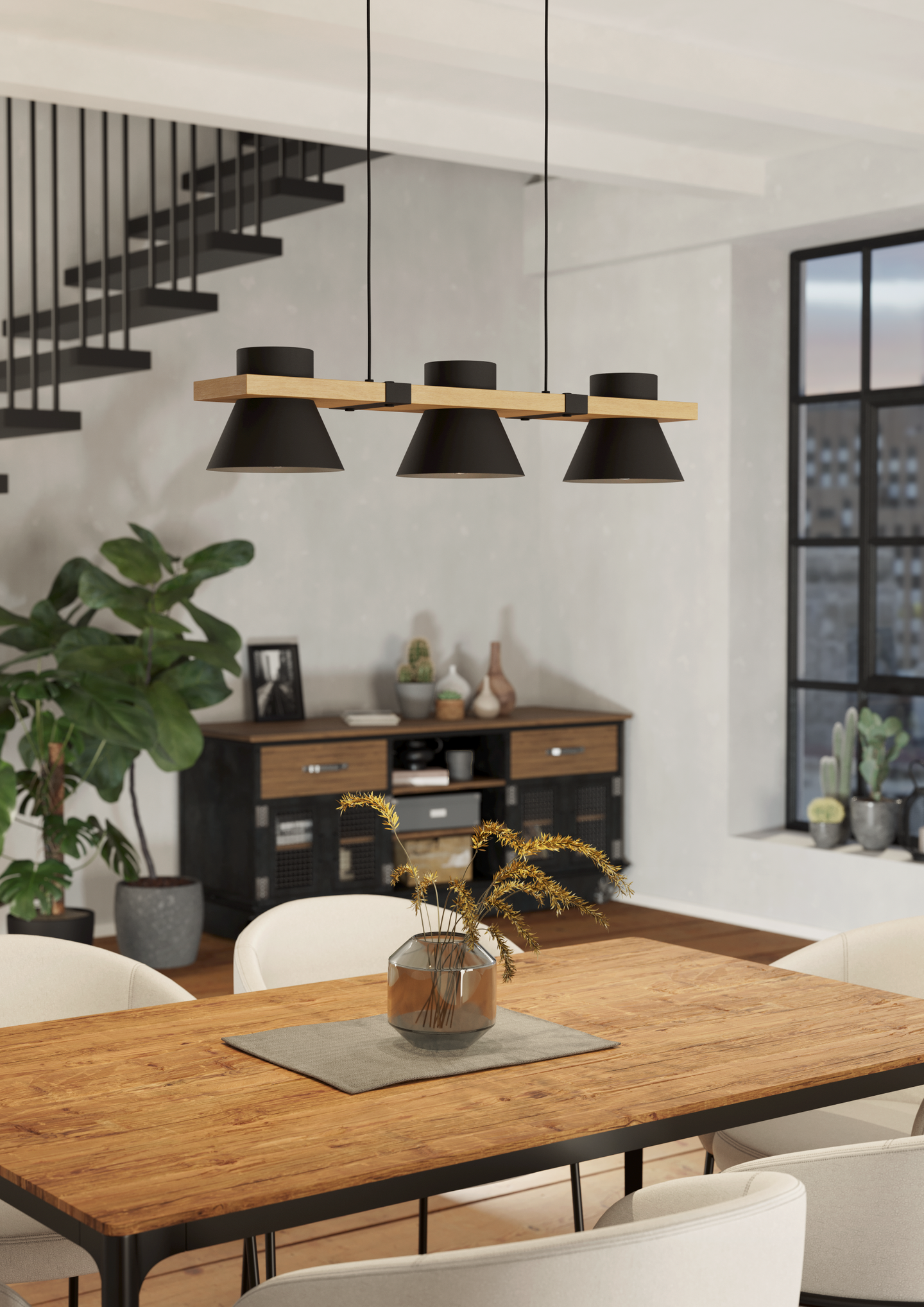 Riippuvalaisin EGLO Maccles 3-os 3xE27 15W puu/musta