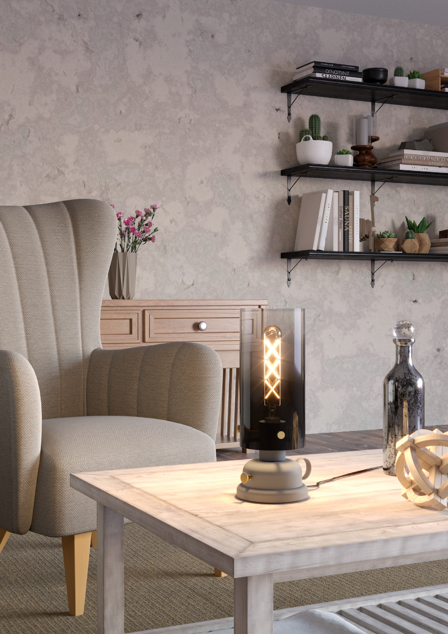 Pöytävalaisin EGLO Gargrave E27 40W harmaa/messinki