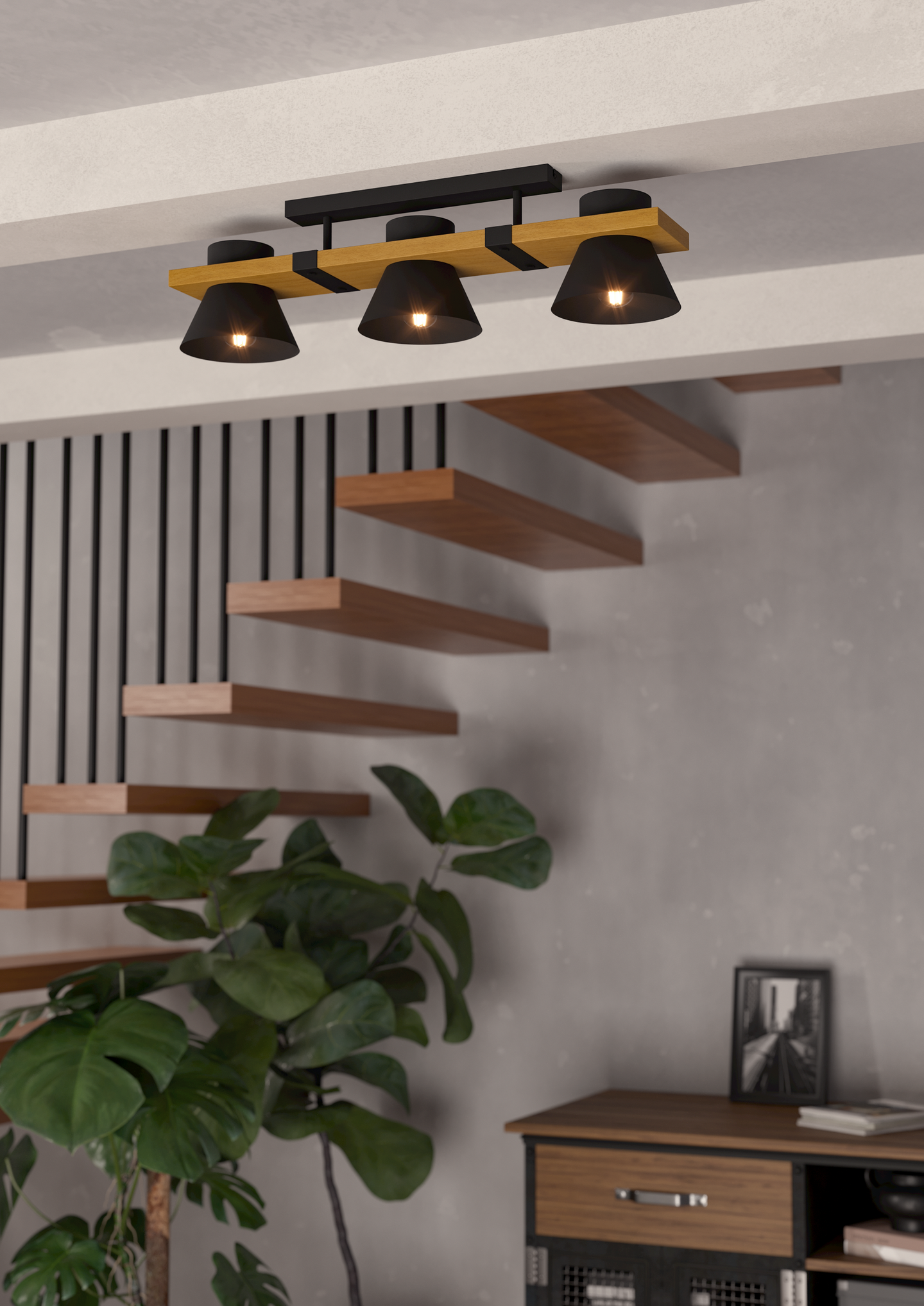 Kattovalaisin EGLO Maccles 3-os 3xE27 15W puu/musta