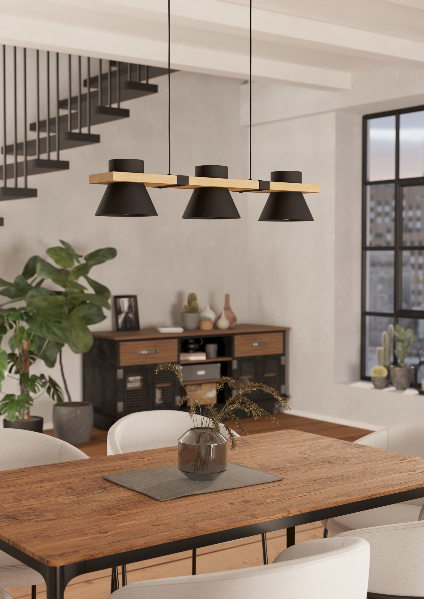 Riippuvalaisin EGLO Maccles 3-os 3xE27 15W puu/musta