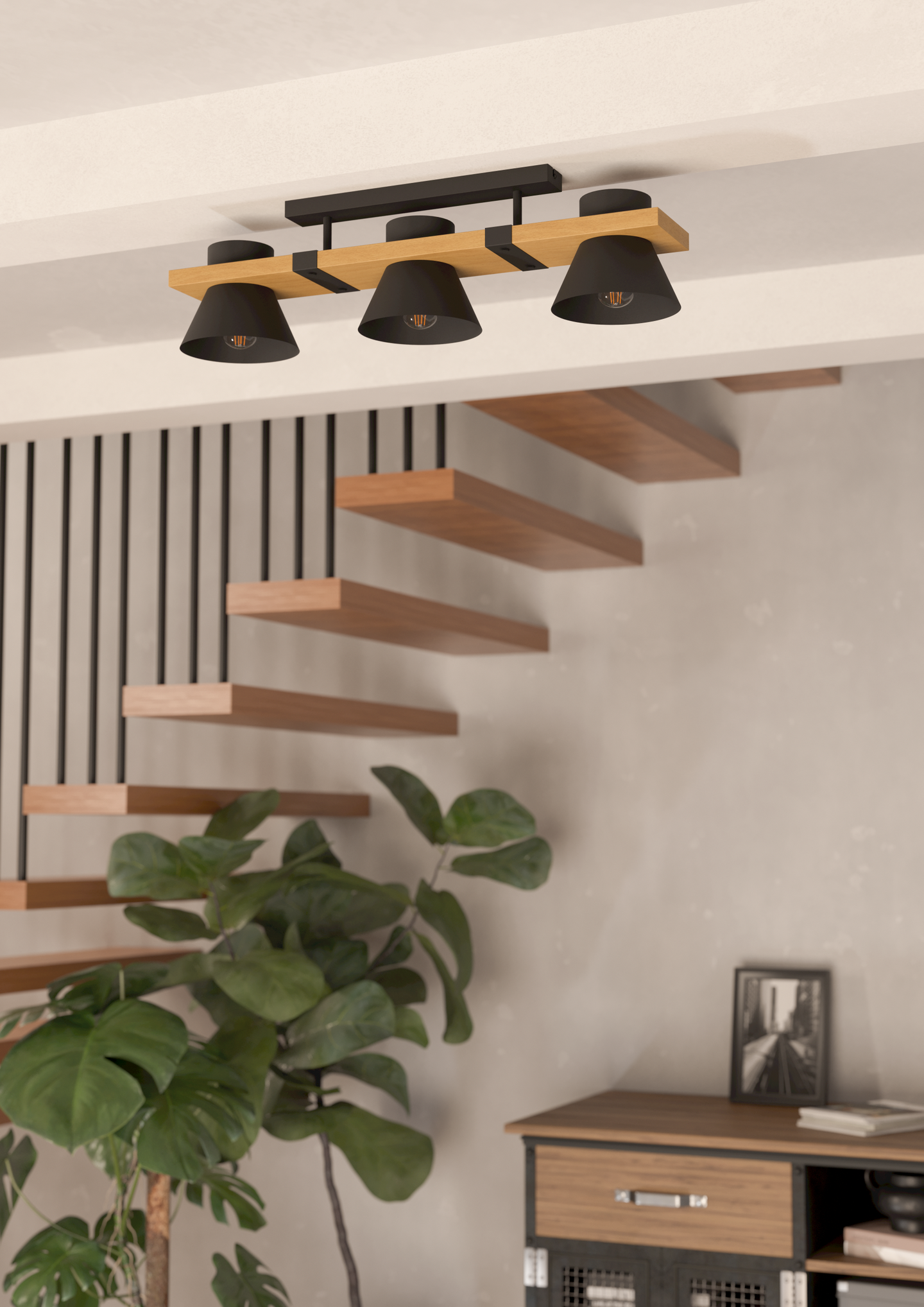 Kattovalaisin EGLO Maccles 3-os 3xE27 15W puu/musta