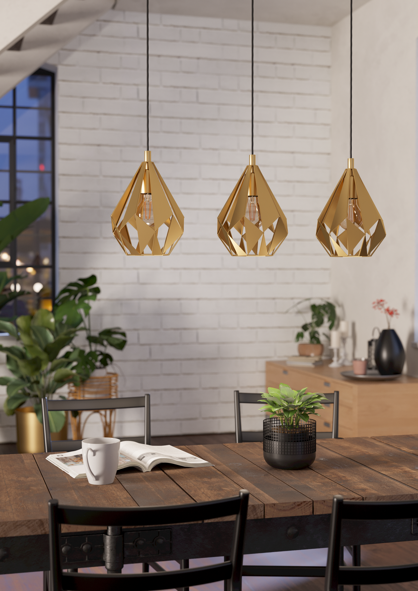 Riippuvalaisin EGLO Carlton 3-os 3xE27 40W kulta