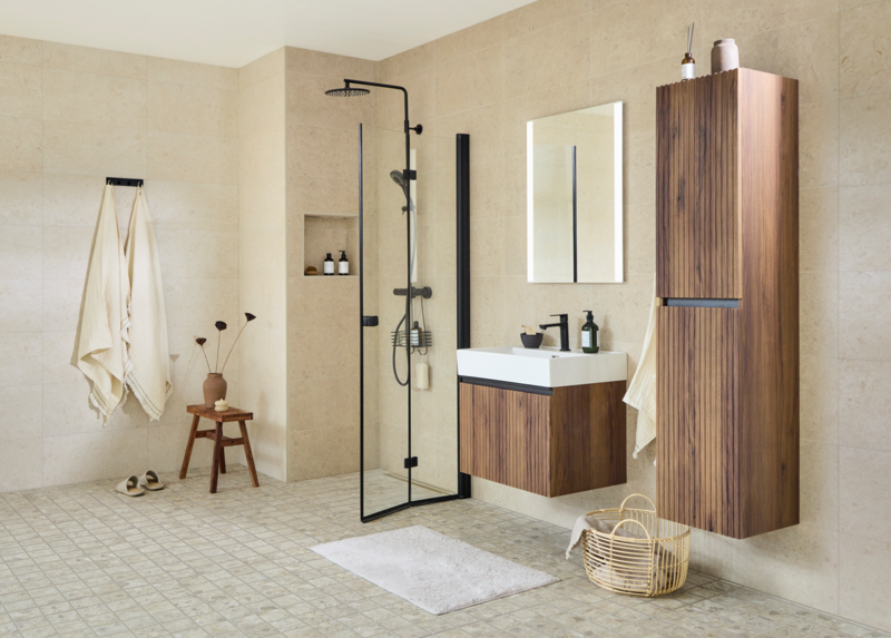 Suihkuseinä Cello Black 90x195cm taittuva kääntyvä musta