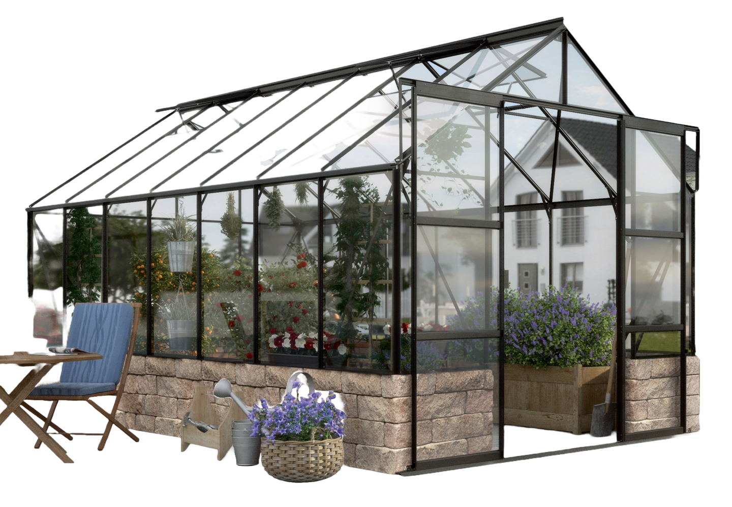 Kasvihuone Vitavia Cassandra 11500 karkaistu lasi mustalla alumiinirungolla