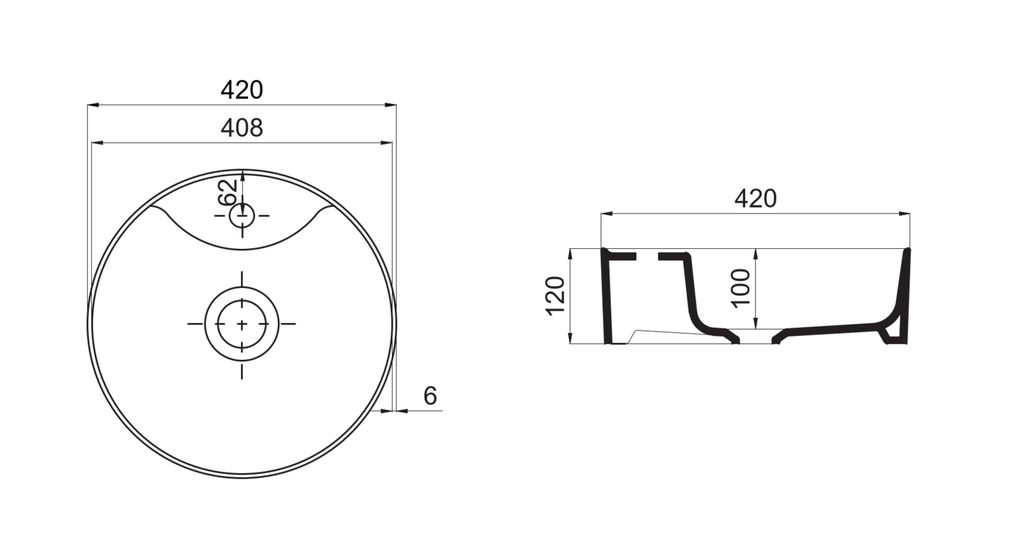 Malja-allas Tammiholma Ovar 420x120mm musta