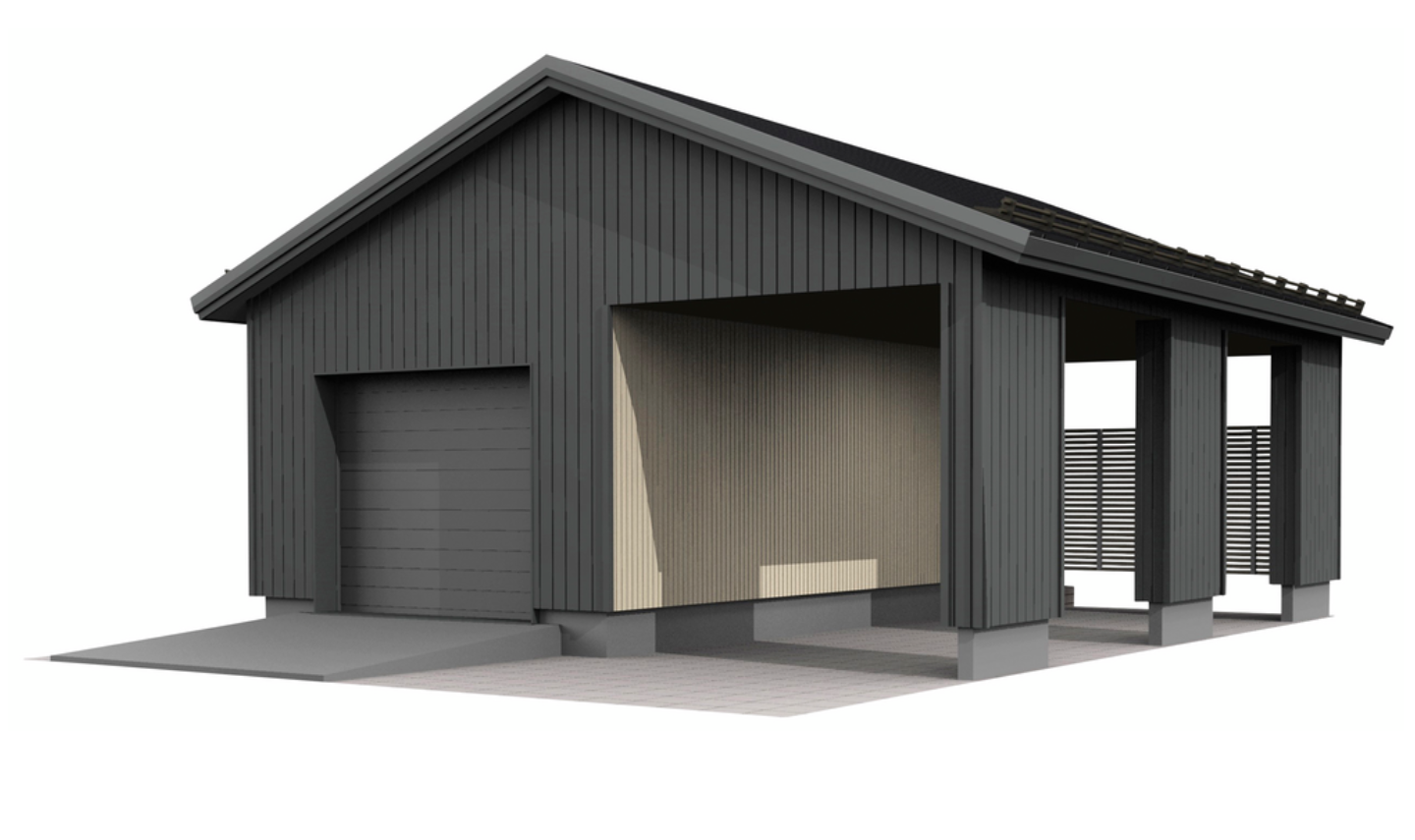 Autotalli/autokatos Kimara Pontti ATAK33PH pystyverhous + harjakatto 33m²