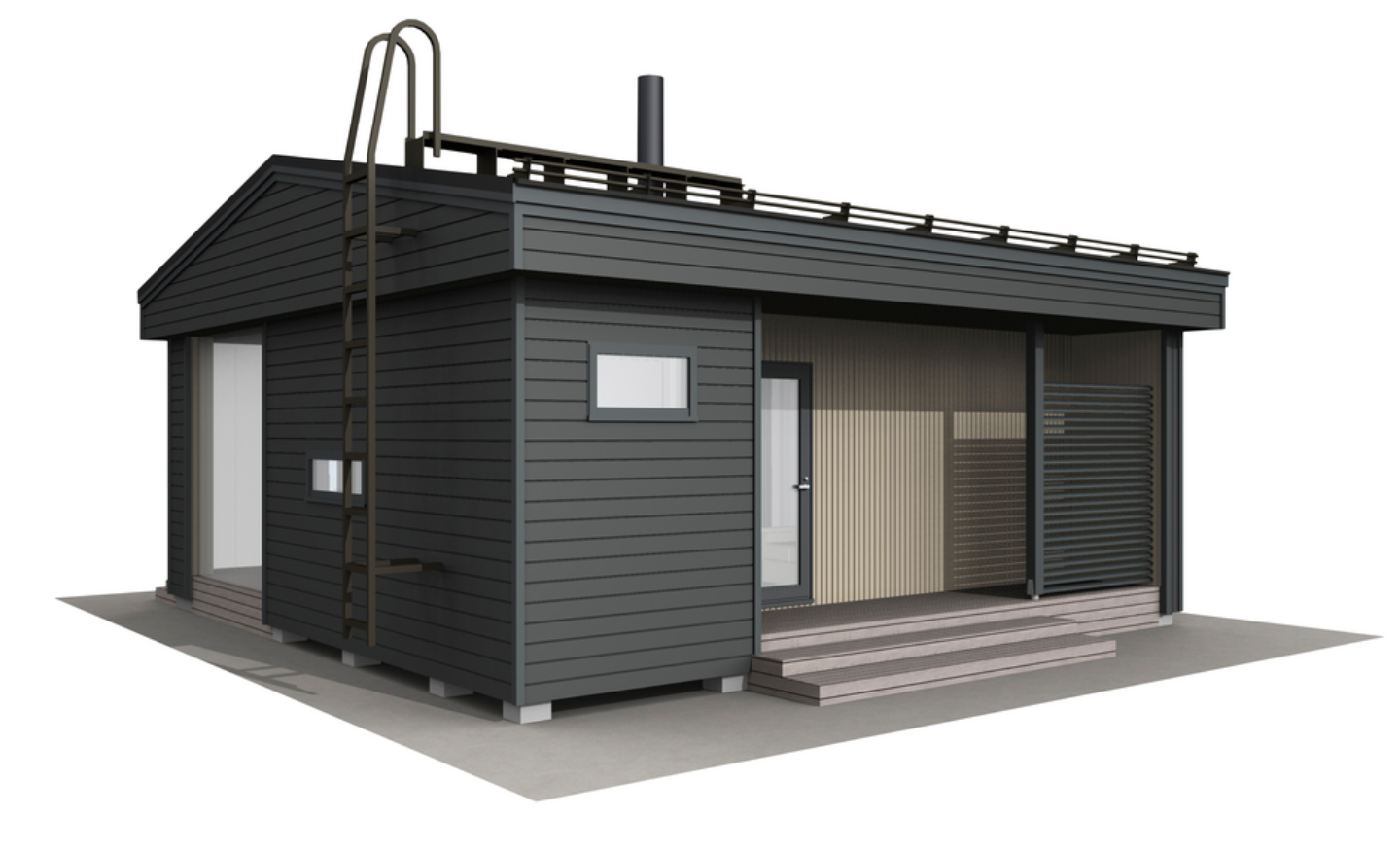 Huvila Pontti H430 30m² tupa, wc ja makuuhuone