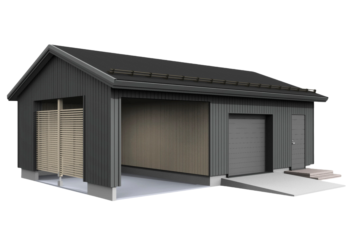 Autotalli/autokatos Kimara Pontti ATAK36,5PH pystyverhous + harjakatto 36,5m²