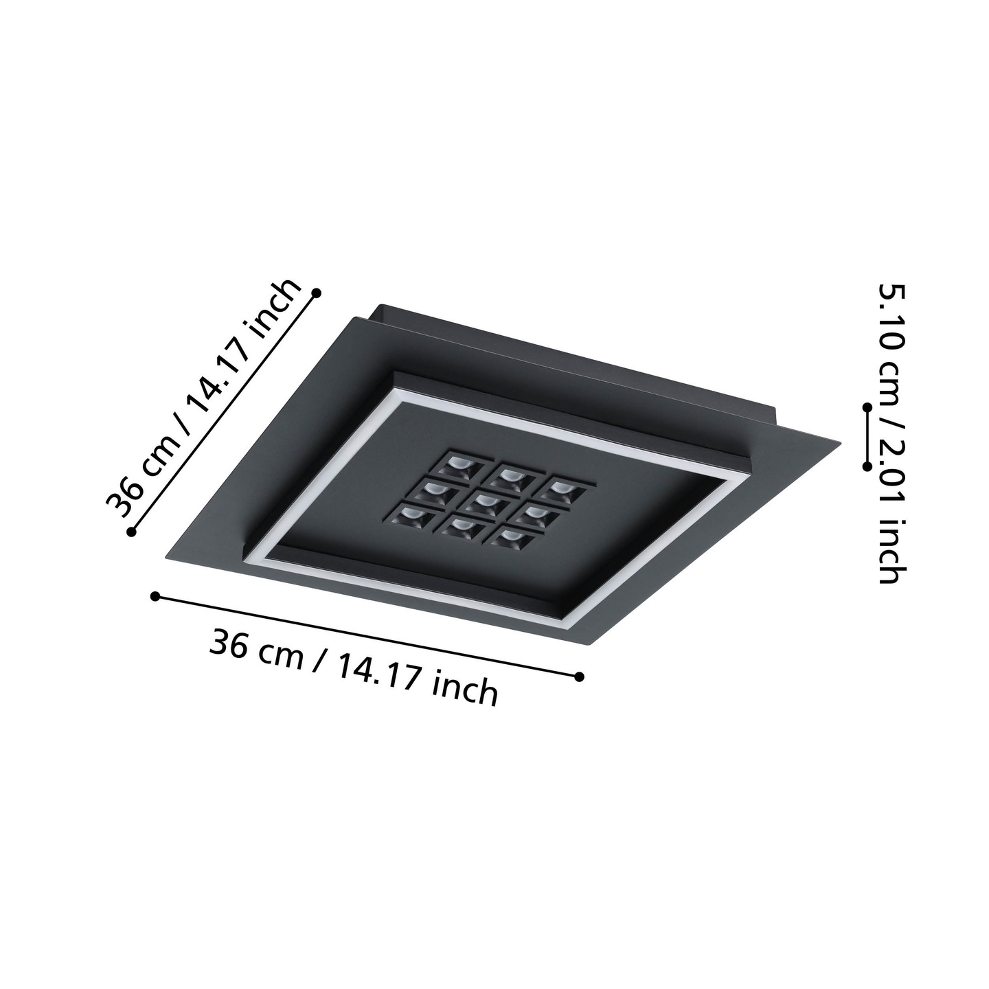 Kattovalaisin EGLO Balazote led 20,5W/9x0,9W CCT 36x36cm musta