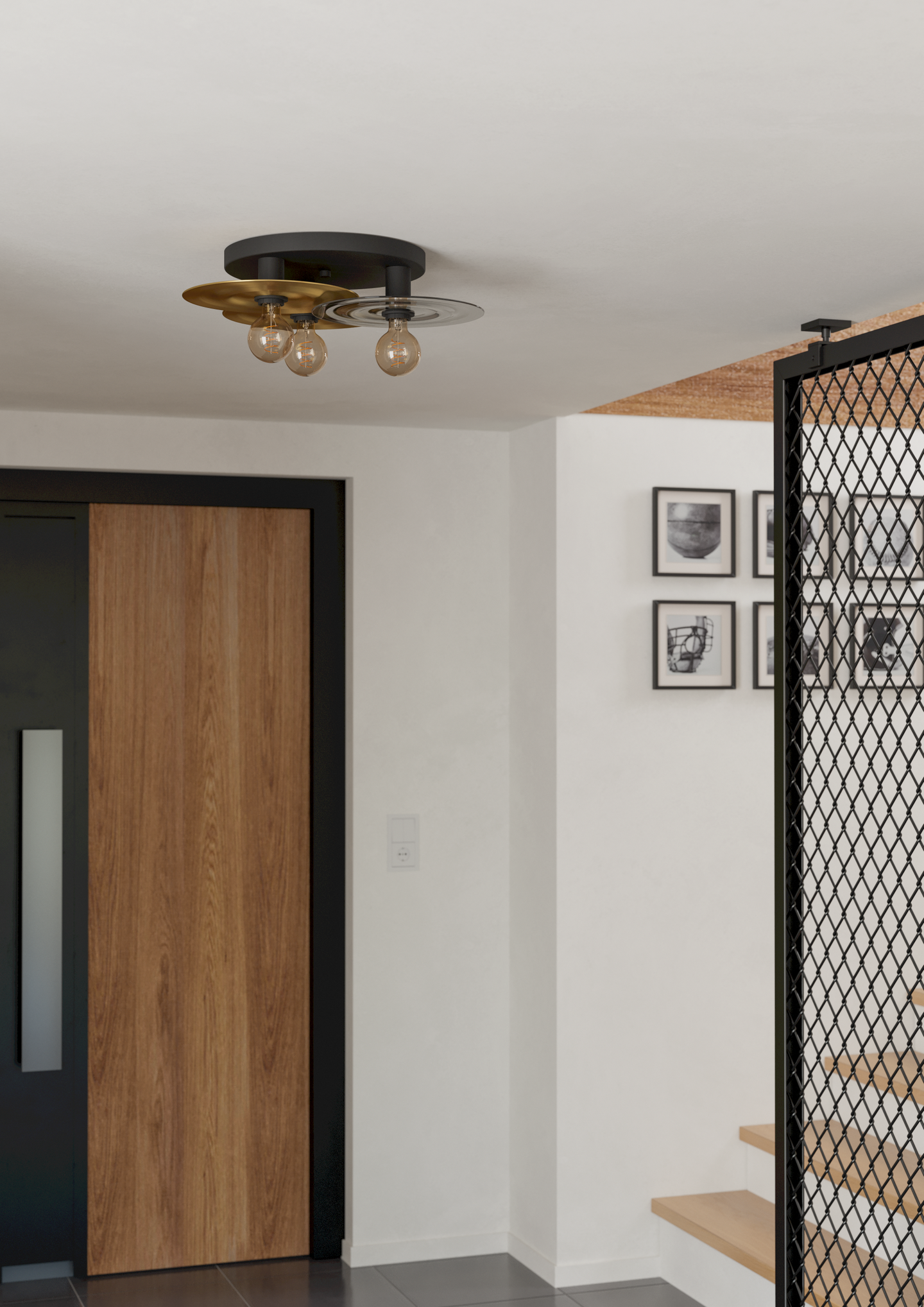 Kattovalaisin EGLO 3-os Lintmill E27 musta/messinki/harmaa