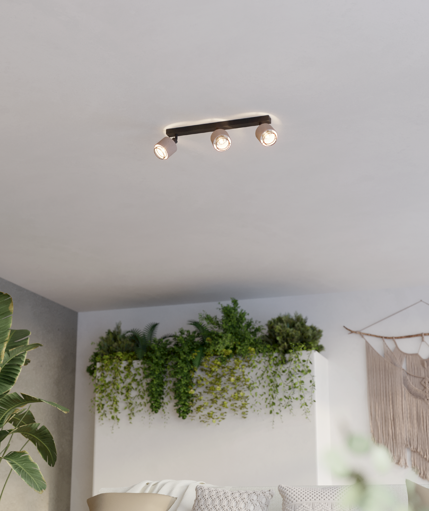 Kattospotti EGLO Rosley 3-osainen E14 musta/pellava