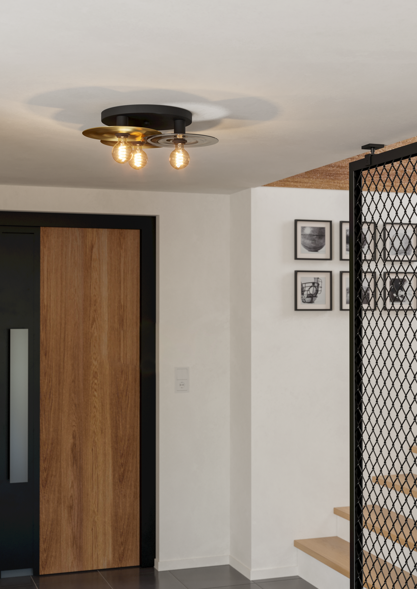 Kattovalaisin EGLO 3-os Lintmill E27 musta/messinki/harmaa