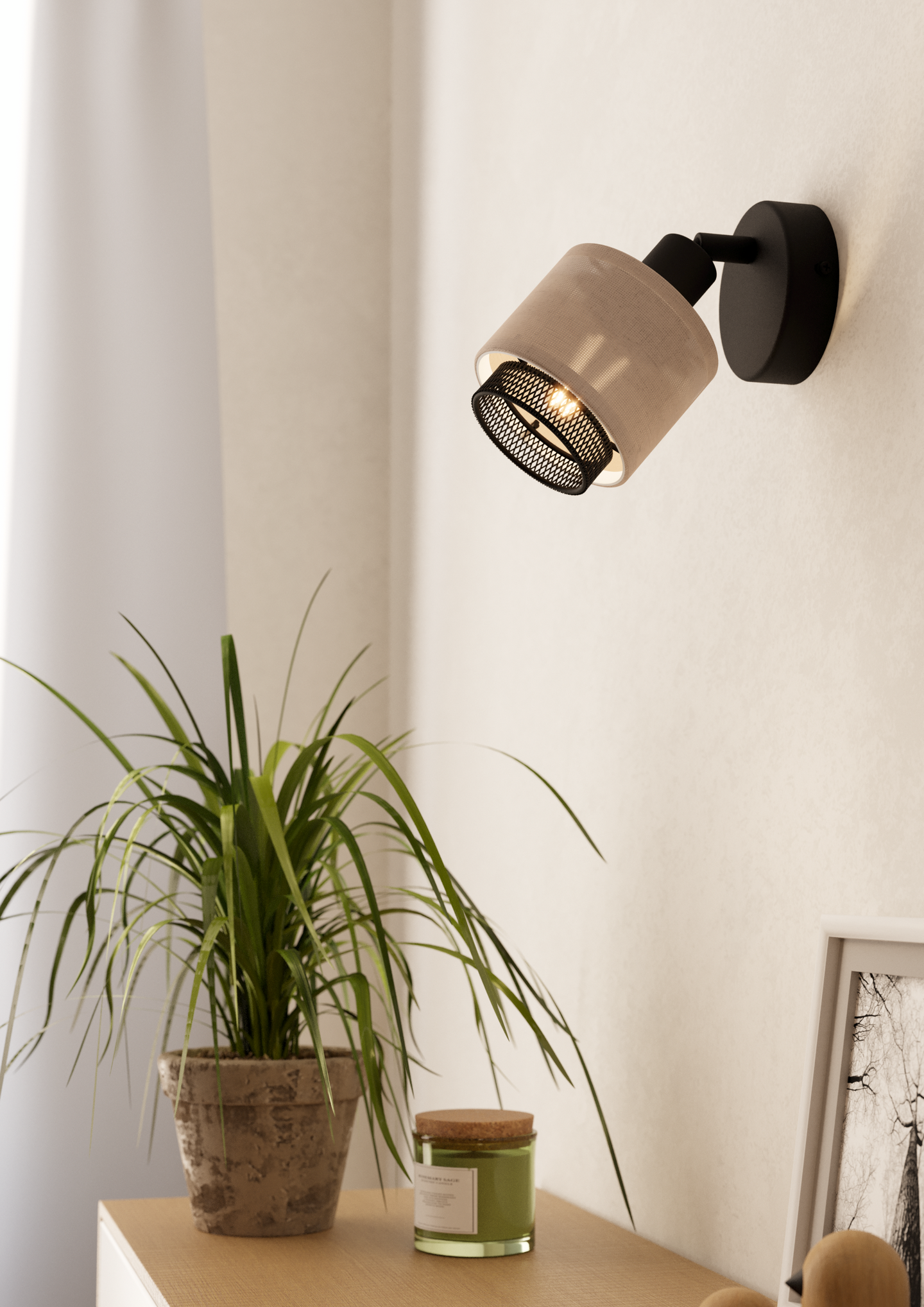 Kattospotti EGLO Rosley E14 musta/pellava