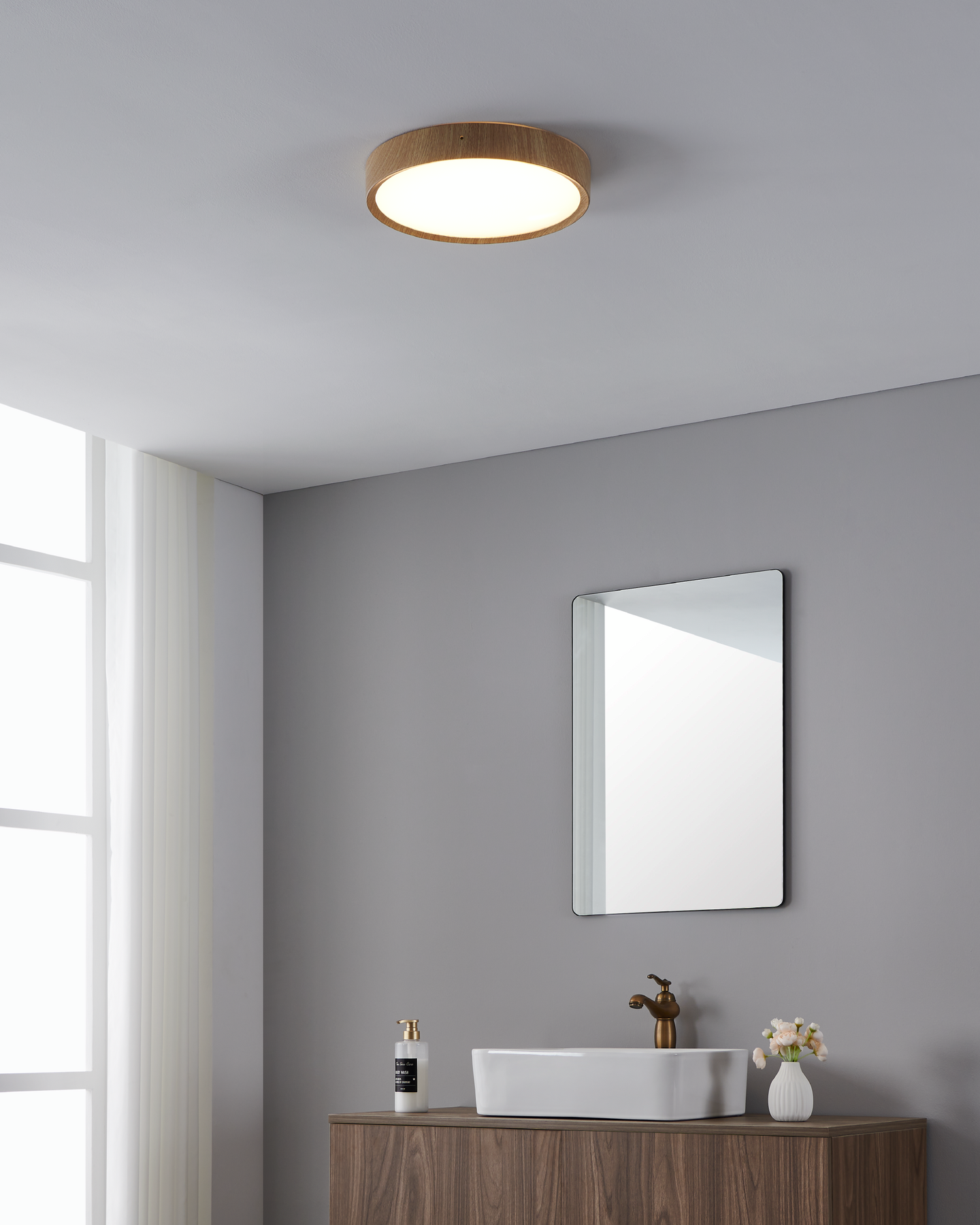 Kylpyhuonekattovalaisin EGLO Musurita led 14,6W 34cm puu/valkoinen