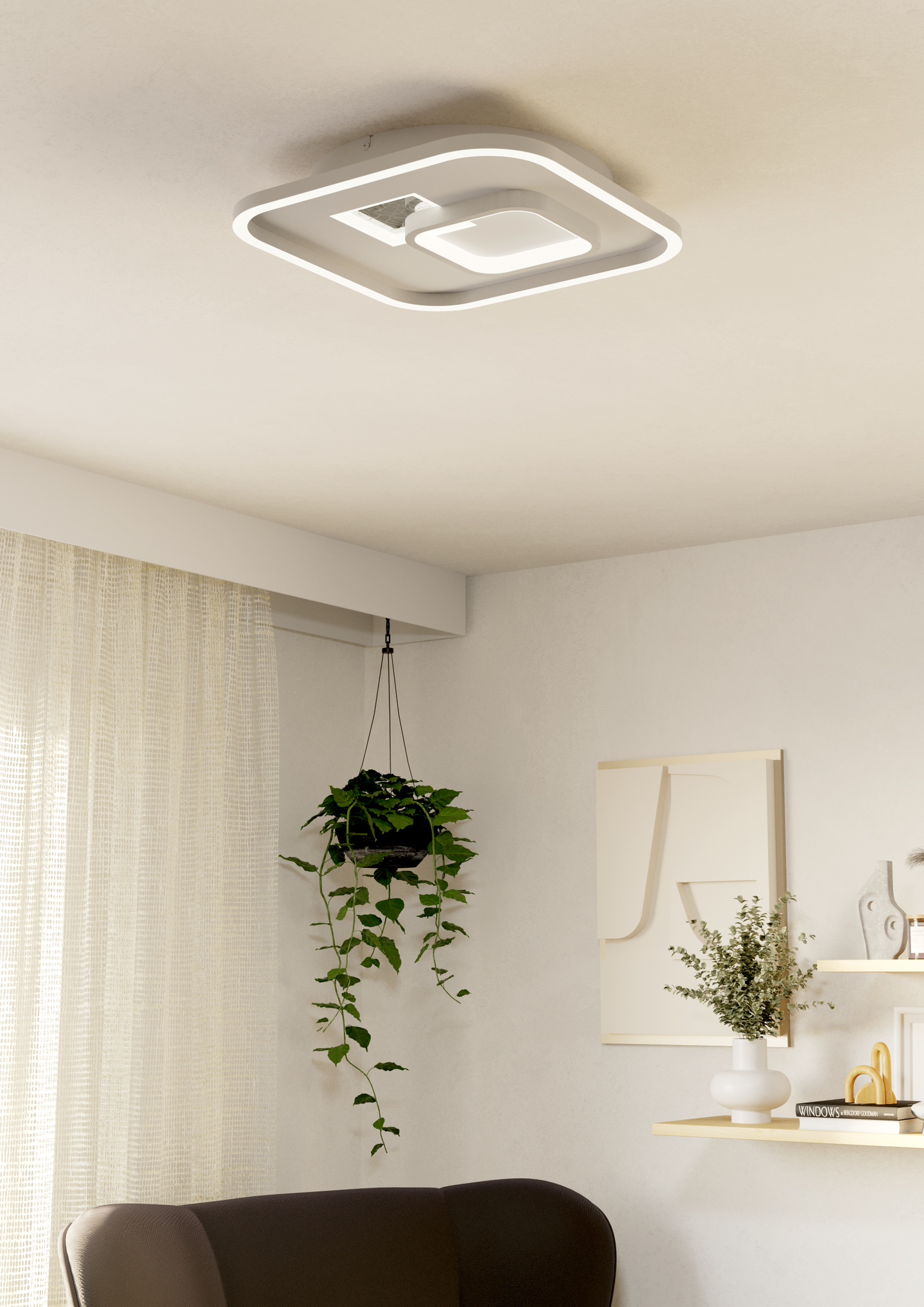 Kattovalaisin EGLO Tiriolo led 16,2W/9,2W 38x38cm valkoinen/hopea