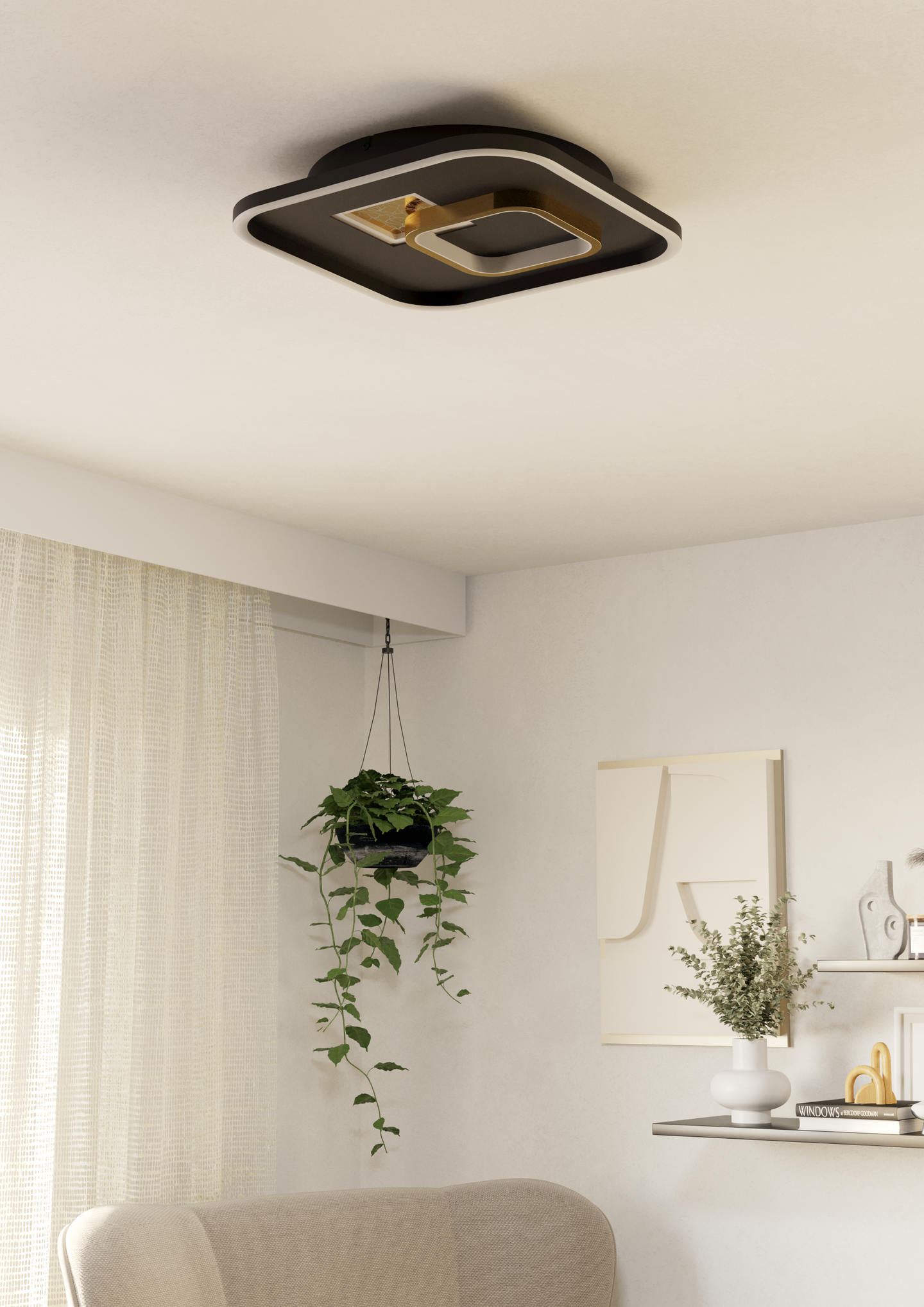 Kattovalaisin EGLO Tiriolo led 16,2W/9,2W 38x38cm musta/kulta