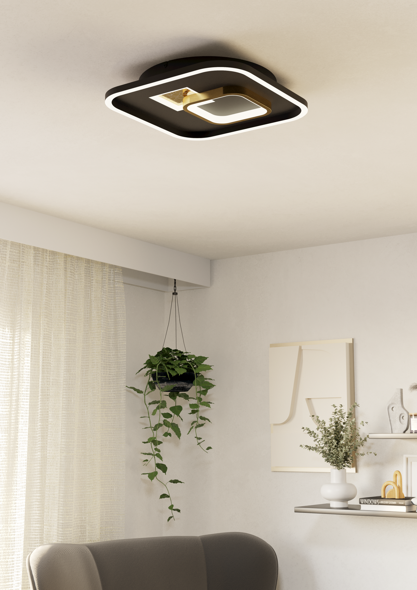 Kattovalaisin EGLO Tiriolo led 16,2W/9,2W 38x38cm musta/kulta