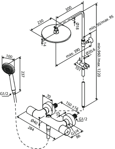 Suihkujärjestelmä Damixa Core 59954.61 mattamusta
