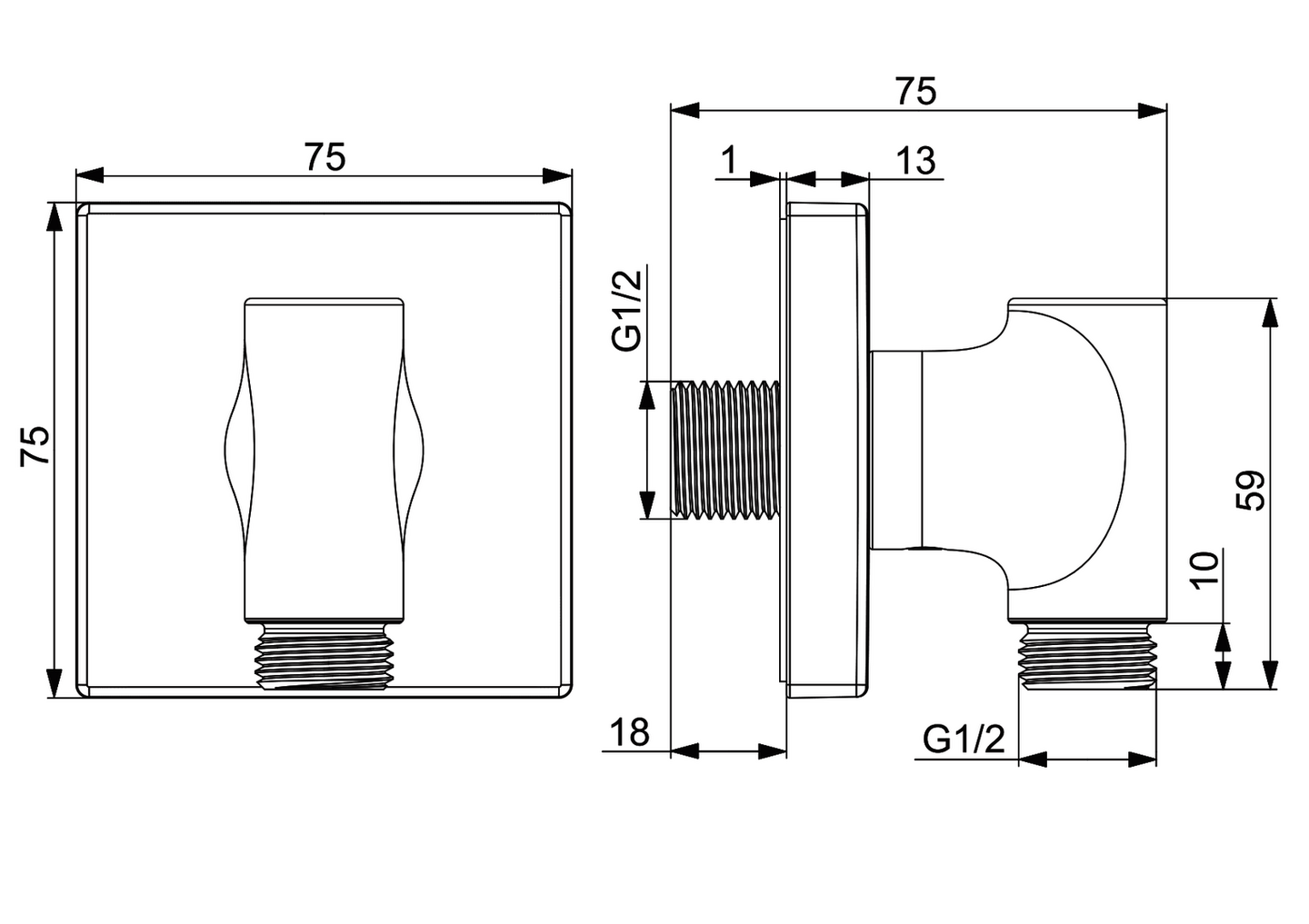 Suihkuletkun kulmaliitin Oras 290023 kromi
