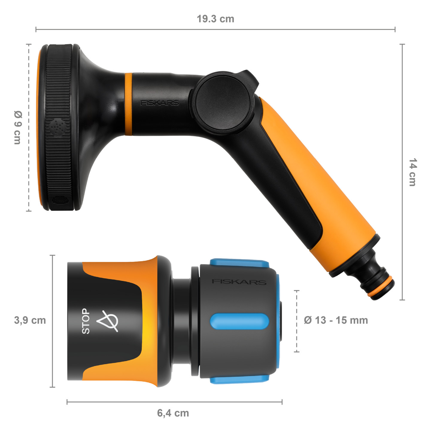 Kastelupistooli Fiskars multi+stop liitin CF 13mm