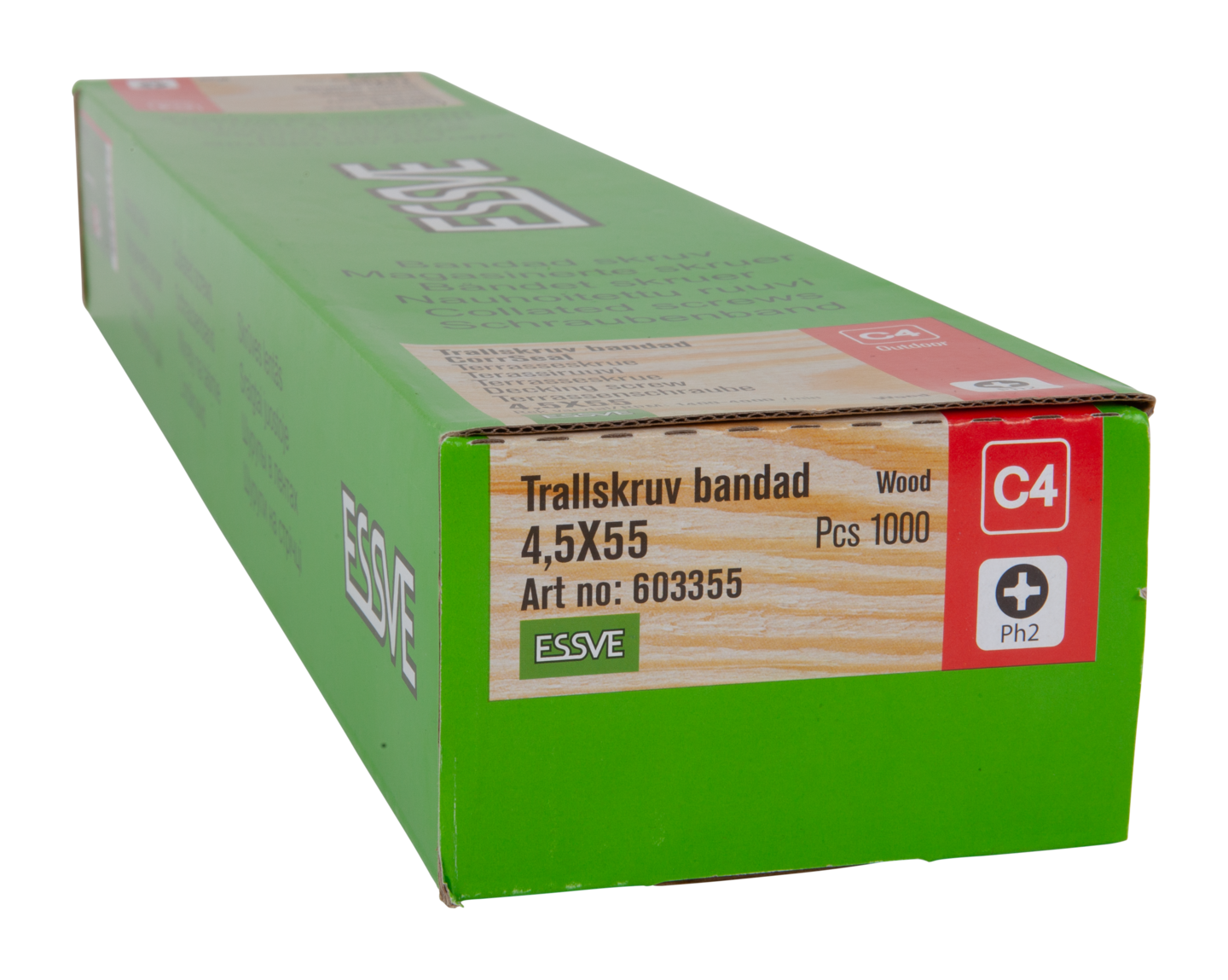 TRALLSKRUV ESSVE BANDAD 4,5X55 PH2, CORRSEAL 1000ST