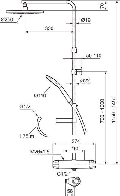 TAKDUSCHPAKET 9000E BLANDARE C/C160MM