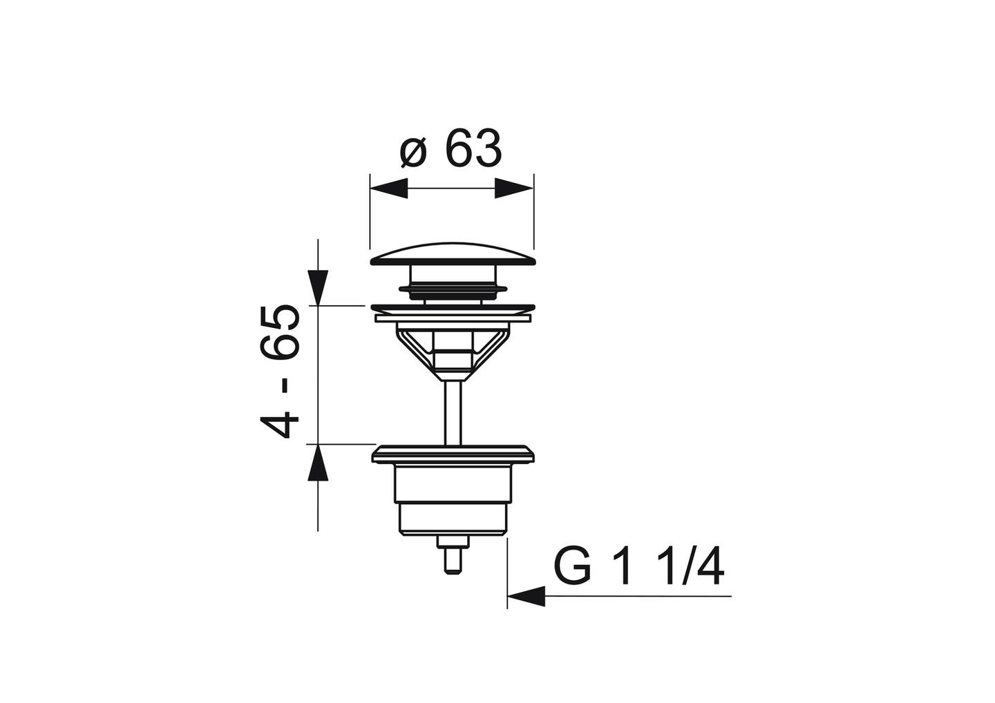 Vesilukon pohjaventtiili Oras 159056V Push-Open 1 1/4 kromi
