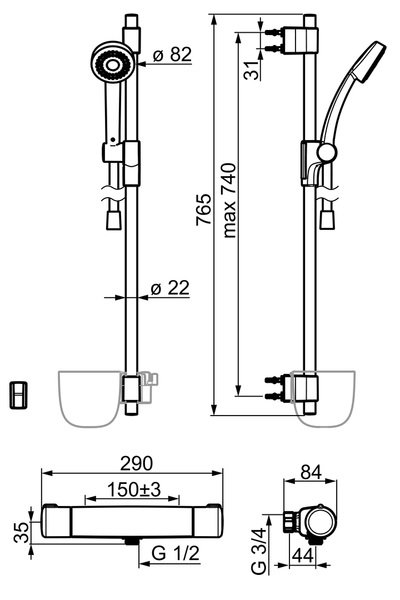 Suihkuhana ja suihkusetti Oras Nova Eco 7429