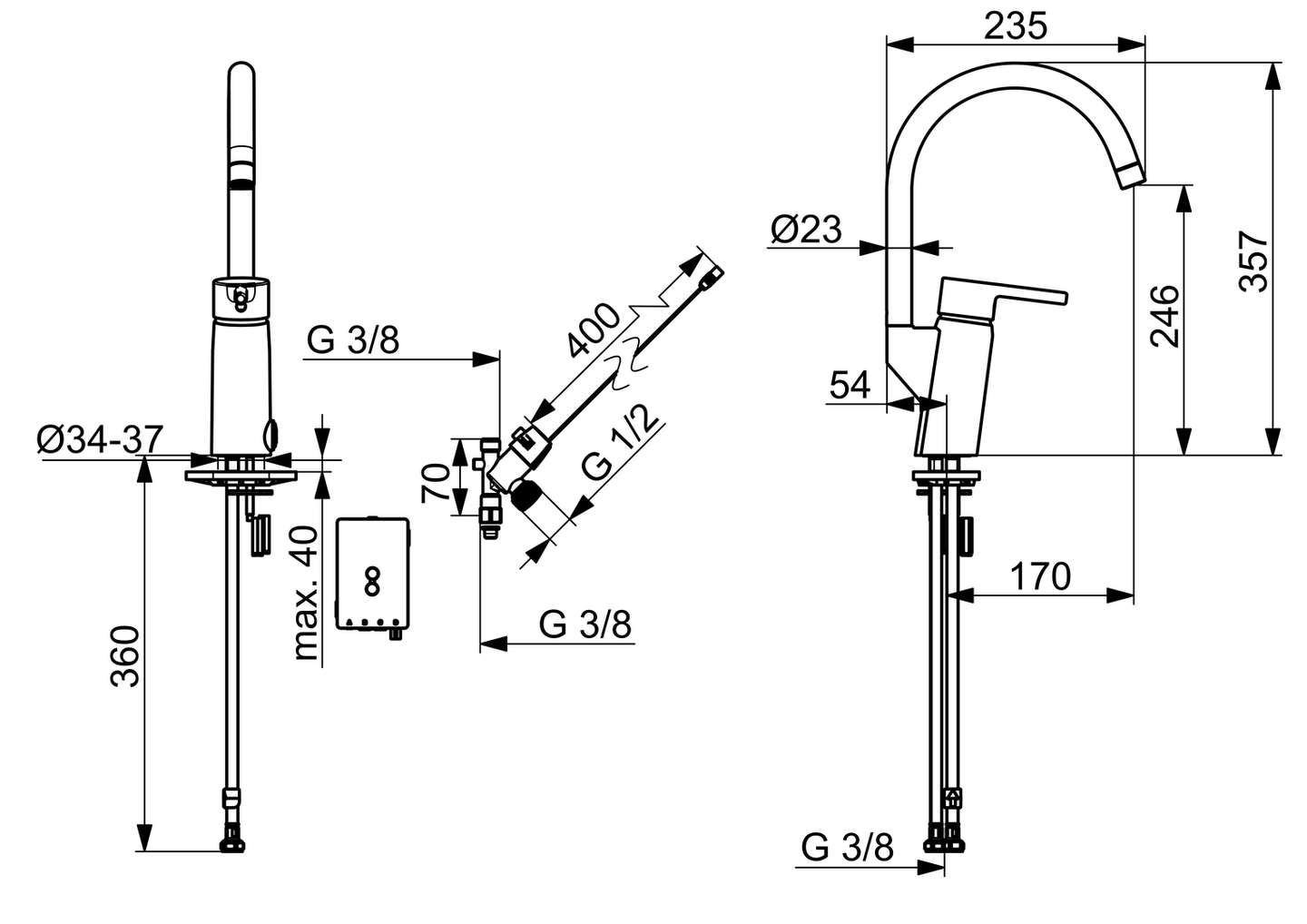 Keittiöhana Oras Optima 2839FN-107 pesukoneventtiili 3V Eco
