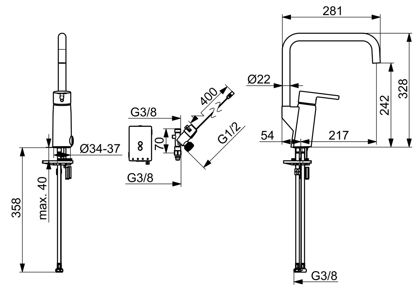 Keittiöhana Oras Optima Style 2734FHN-33 pesukoneventtiili 3V musta