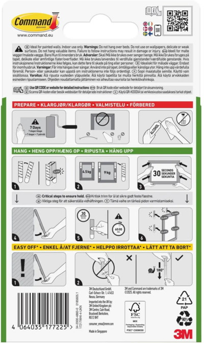 Taulunkiinnityspalat Command 17217UKN  valkoinen, erittäin suuri, 4 paria