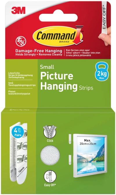 Taulunkiinnityspala Command 17202 valkoinen, pieni, 4 paria