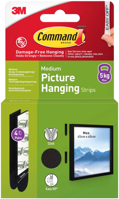 Taulunkiinnityspala Command 17201BLK musta, keskikoinen, 4 paria