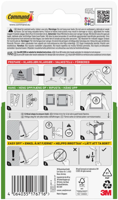 Taulunkiinnityspala Command 17203 valkoinen, 4 paria S ja 8 paria M