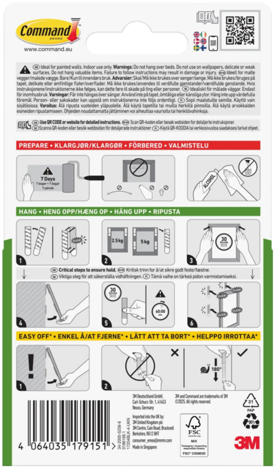 Taulunkiinnityspala Command 17201BLK musta, keskikoinen, 4 paria