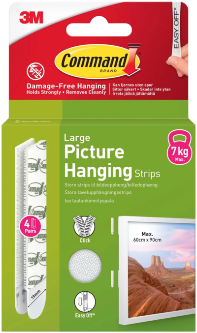 Taulunkiinnityspala Command 17206 valkoinen, iso, 4 paria