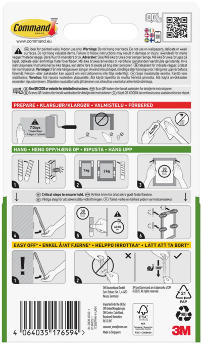 Taulunkiinnityspala Command 17202 valkoinen, pieni, 4 paria
