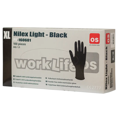 Nitriilikäsineet OS Nilex Light musta 100kpl koko 8