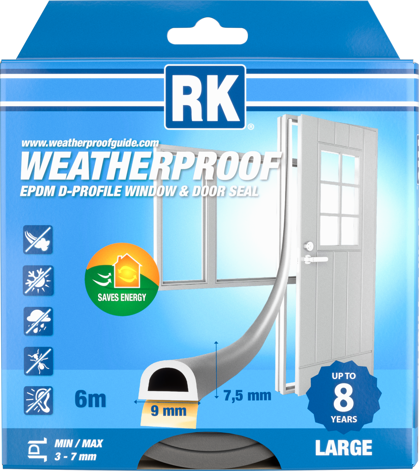 ikkuna- ja ovitiiviste RK D-profiili 6m harmaa