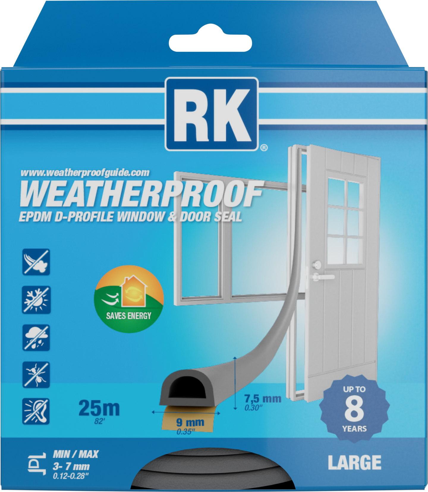 ikkuna- ja ovitiiviste RK D-profiili 25m harmaa