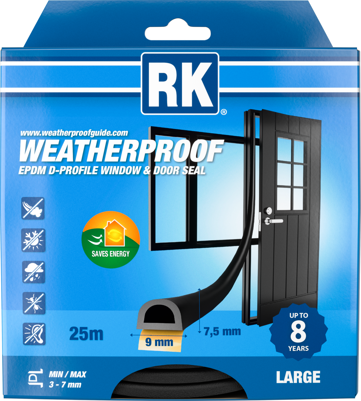 ikkuna- ja ovitiiviste RK D-profiili 25m musta