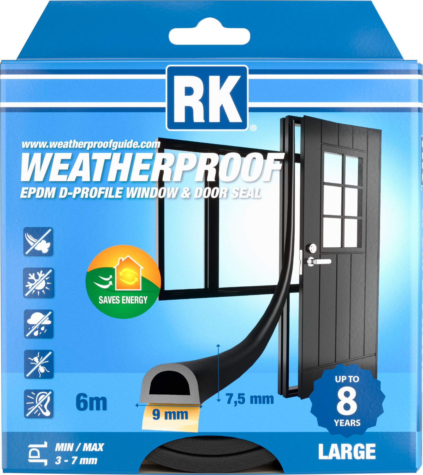 ikkuna- ja ovitiiviste RK D-profiili 6m musta