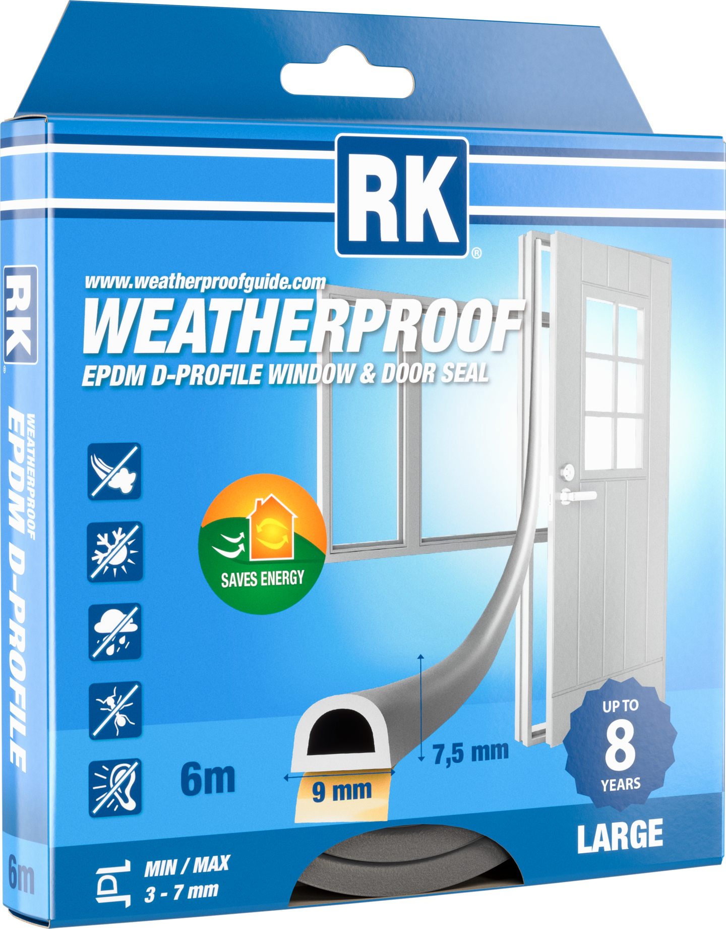 ikkuna- ja ovitiiviste RK D-profiili 6m harmaa