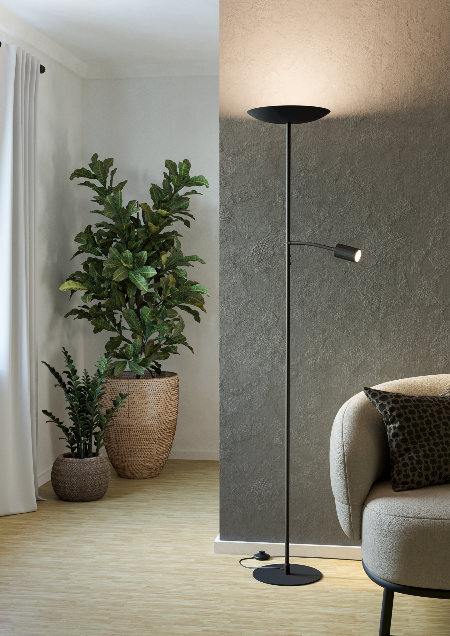 Lattiavalaisin EGLO Conivarino LED lukuvalolla  26,5W 4W 2700K musta