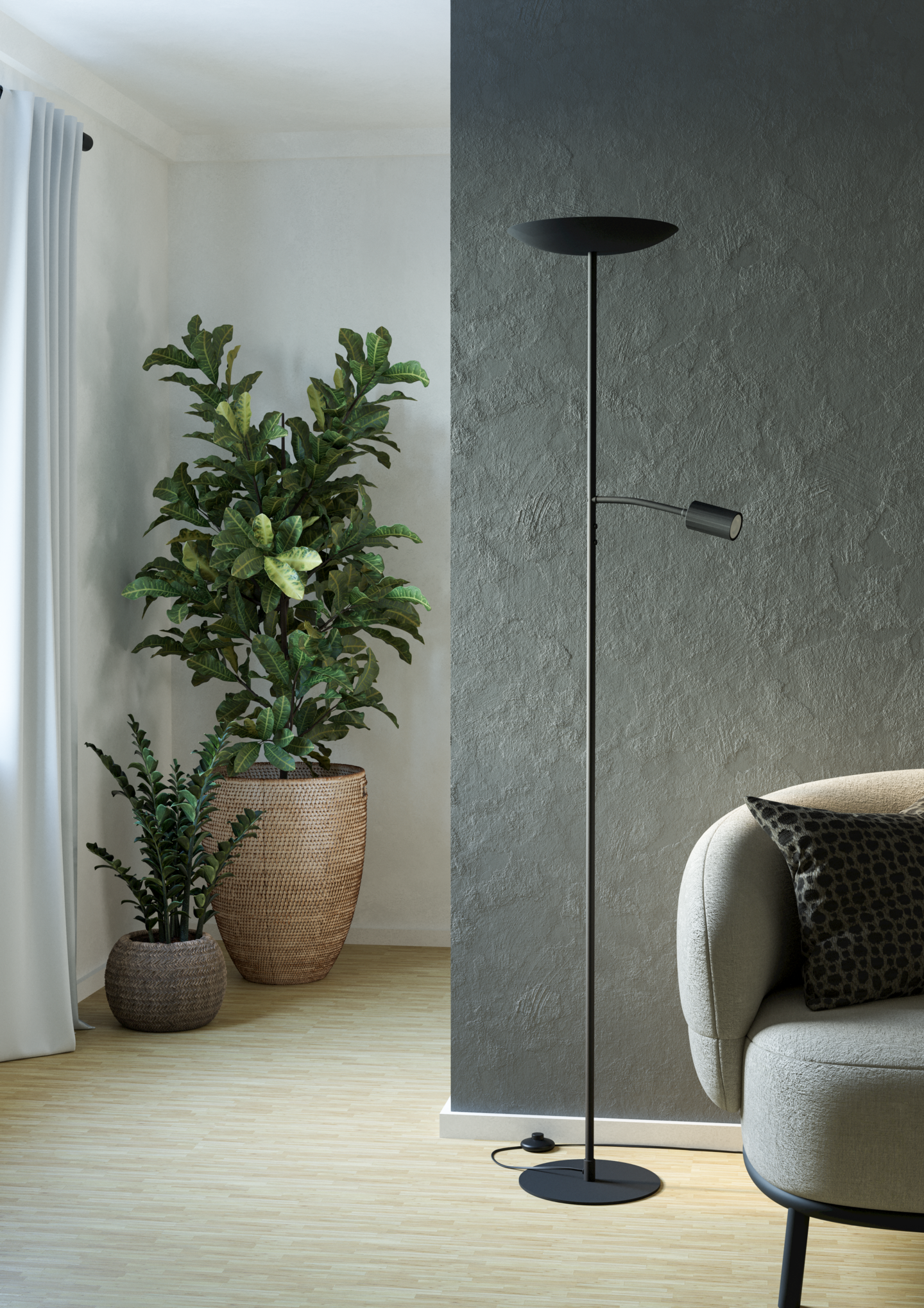 Lattiavalaisin EGLO Conivarino LED lukuvalolla  26,5W 4W 2700K musta