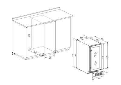 Viinikaappi Temptech Classique 40cm 29 pulloa musta tason alle sijoitettava