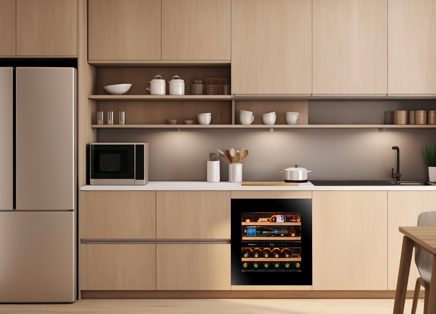 Viinikaappi Avintage Platinum 60x60cm 24 pulloa musta runkoon sijoitettava
