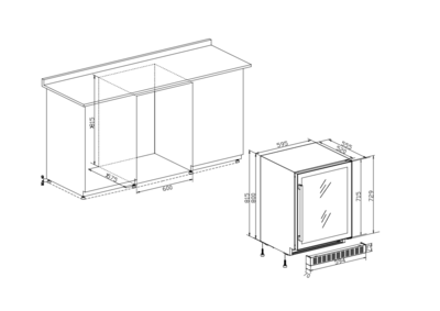 Viinikaappi Temptech Classique 60cm 46 pulloa musta tason alle sijoitettava